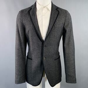 JOHN VARVATOS Size 40 Grey Black Herringbone Wool Blend Sport Coat